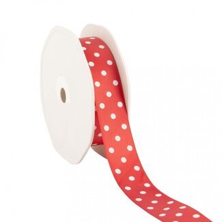 4A Satin Ribbon with Dots "Dots" | Colour: Red | Width 23 millimetres | Length 20 metres | Per roll