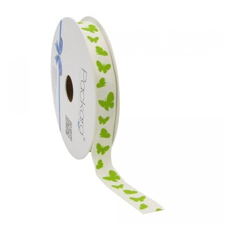 4A Cotton Ribbon with Butterflies | Colour: Apple Green | Width 15 millimetres | Length 20 metres | Per roll