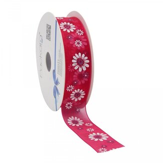 4A Organza Ribbon with Flowers | Colour: Fuchsia | Width 25 millimetres | Length 20 metres | Per roll