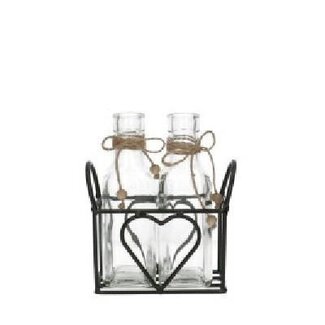 4A Heart Basket with 2 Bottles | Colour: Black | Bottle Diameter 5 centimetres | Height 15.5 centimetres | Per 8 baskets
