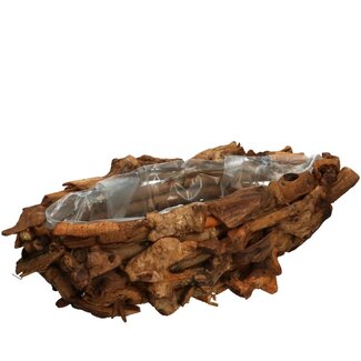 4A Driftwood Flower Pot Planter | Colour: Dark Brown | Length 42 centimetres | Width 22 centimetres | Height 14 centimetres | Per flower pot