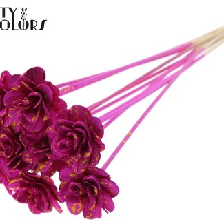 QC Beetal Rose op stok | Kleur: Gespetterd Lilakleurig Geel | Diameter roos 6 centimeter | Lengte bijsteker ± 50 centimeter | Per 10 bijstekers