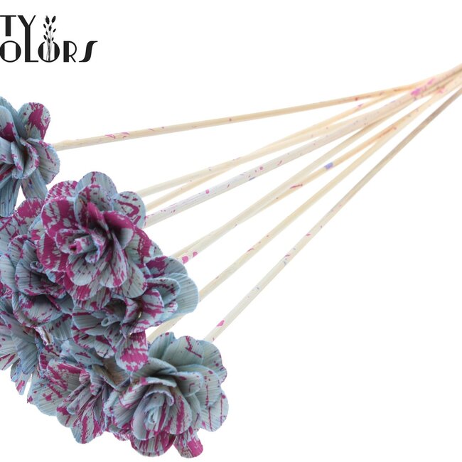 Beetal Rose on stick | Colour: Speckled Light Blue Cherry Colour | Rose diameter 6 centimetres | Stick length ± 50 centimetres | Per 10 sticks