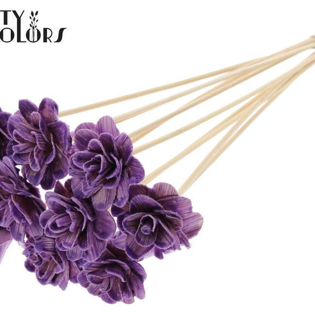 Beetal Rose met was op stok | Kleur: Milkapaars | Diameter roos 6 centimeter | Lengte bijsteker ± 50 centimeter | Per 10 bijstekers