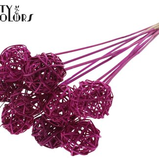 QC Boule en rotin sur bâton | Couleur : Lilas | Bruce Boule Piquet | Diamètre 5 centimètres | Longueur ± 50 centimètres | Par 10 piquets
