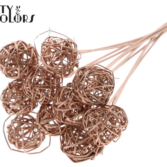 Rattan Ball on Stick | Colour: Copper | Bruce Ball Stake | Diameter 5 centimetres | Length ± 50 centimetres | Per 10 stakes
