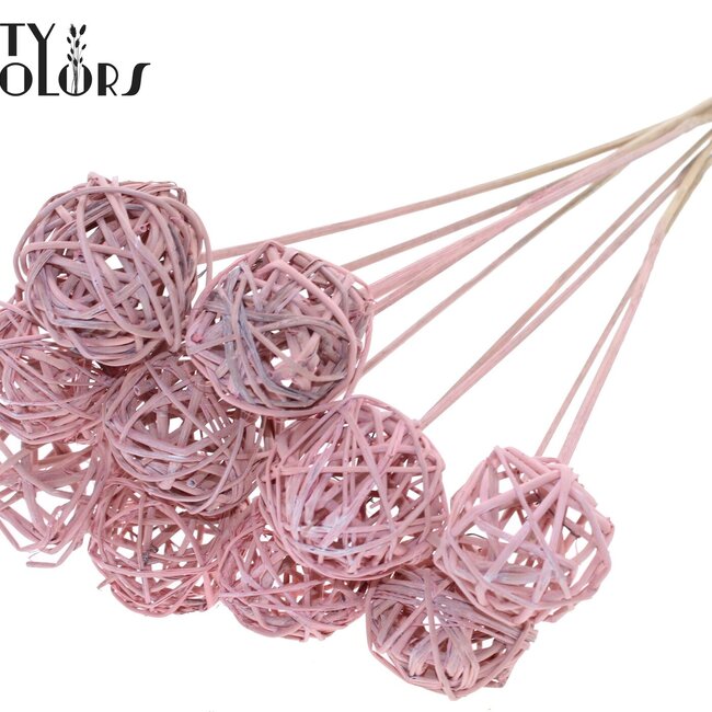 Rattan Kugel auf Stab | Farbe: Frosted Hellrosa | Bruce Ball Stecker | Durchmesser 5 Zentimeter | Länge ± 50 Zentimeter | Pro 10 Stecker