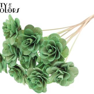 QC Shola Wooden Rose on Stick | Colour: Mint Green | Shola Beetal Rose Stick | Rose Diameter 8 centimetres | Stick Length ± 50 centimetres | Per 10 sticks