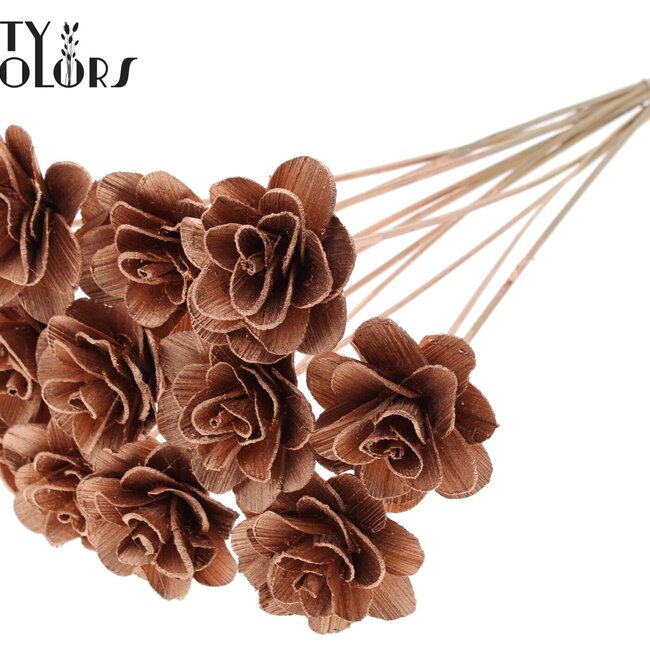Shola Houten Roos op stok | Kleur: Koperkleurig | Shola Beetal Rose Bijsteker | Diameter roos 8 centimeter | Lengte bijsteker ± 50 centimeter | Per 10 bijstekers