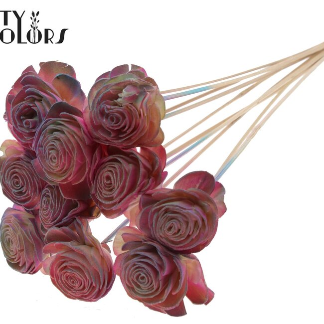 Shola Houten Rose auf Stiel | Farbe: Rosa Farbverlauf | Shola Beauty Rose Steckstab | Durchmesser Rose 6 Zentimeter | Länge Steckstab ± 50 Zentimeter | Pro 10 Steckstäbe