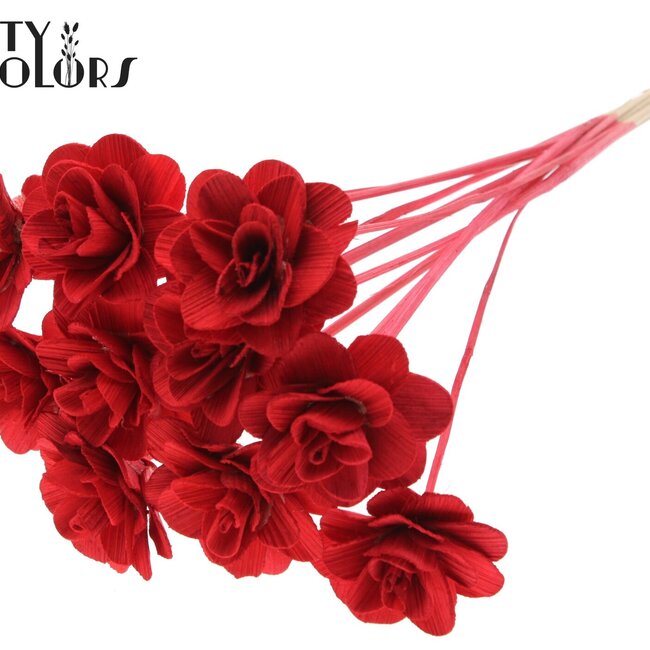 Shola Houten Roos op stok | Kleur: Rood | Shola Beetal Rose Bijsteker | Diameter roos 8 centimeter | Lengte bijsteker ± 50 centimeter | Per 10 bijstekers