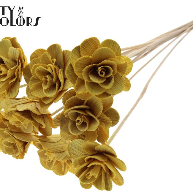 Shola Houten Rose auf Stiel | Farbe: Gelb | Shola Beetal Rose Einstecker | Durchmesser Rose 8 Zentimeter | Länge Einstecker ± 50 Zentimeter | Pro 10 Einstecker