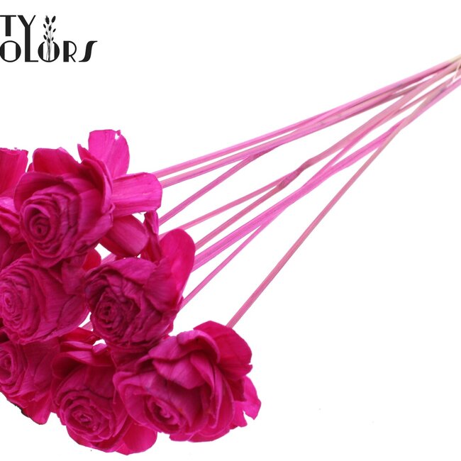 Shola Holz Rose auf Stiel | Farbe: Fliederfarben | Shola Beauty Rose Einstecker | Durchmesser der Rose 6 Zentimeter | Länge des Einsteckers ± 50 Zentimeter | Pro 10 Einstecker