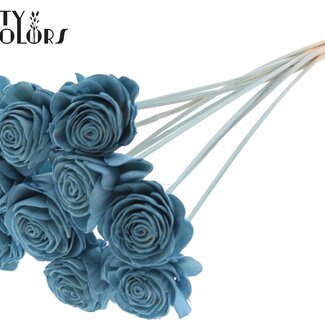 QC Shola Houten Roos op stok | Kleur: Lichtblauw | Shola Beauty Rose Bijsteker | Diameter roos 6 centimeter | Lengte bijsteker ± 50 centimeter | Per 10 bijstekers
