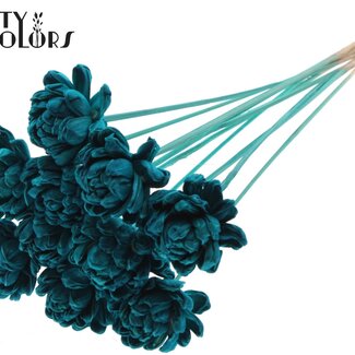 QC Shola Houten Roos op stok | Kleur: Turquoise | Shola New Beauty Rose Bijsteker | Diameter roos 6 centimeter | Lengte bijsteker ± 50 centimeter | Per 10 bijstekers