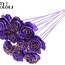 Shola Wooden Rose on Stick | Colour: Speckled Purple Yellow | Shola Beauty Rose Pick | Rose Diameter 6 centimetres | Pick Length ± 50 centimetres | Per 10 picks