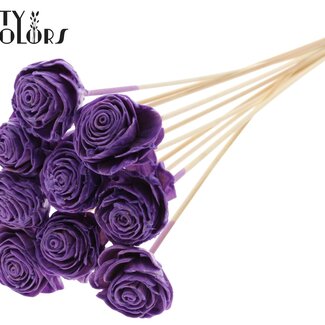QC Shola Holz mit Rose auf Stiel | Farbe: Milkaviolett | Shola Beauty Rose Steckstab | Durchmesser der Rose 6 Zentimeter | Länge des Steckstabs ± 50 Zentimeter | Pro 10 Steckstäbe
