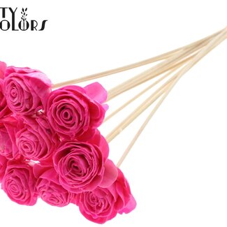 QC Shola Hout met was Roos op stok | Kleur: Kerskleurig | Shola Beauty Rose Bijsteker | Diameter roos 6 centimeter | Lengte bijsteker ± 50 centimeter | Per 10 bijstekers