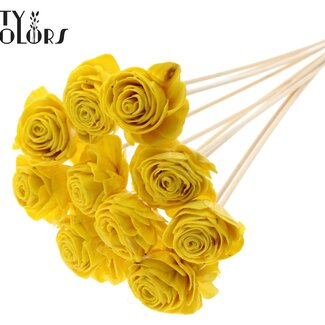QC Shola Bois avec Rose sur tige | Couleur : Jaune | Shola Beauty Rose Pique-fleur | Diamètre de la rose 6 centimètres | Longueur du pique-fleur ± 50 centimètres | Par 10 piques-fleurs