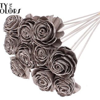QC Shola Wooden Rose on Stem | Colour: Champagne | Shola Beauty Rose Pick | Rose Diameter 6 centimetres | Pick Length ± 50 centimetres | Per 10 picks