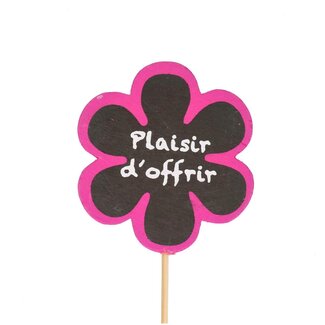 4A Flower Stake French text "Plaisir d'offrir" | Colour: Cherry-coloured | Flower diameter 8 centimetres | Stake length ± 50 centimetres | Per 25 stakes