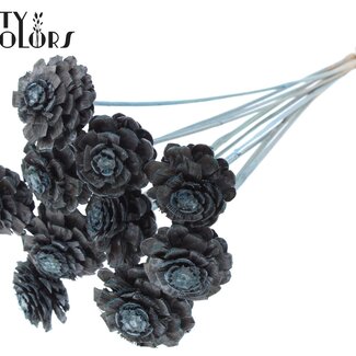 QC Sliced Pine Cone on Stick | Colour: Frosted Light Blue | Pine Cone Diameter 5 - 7 centimetres | Length ± 50 centimetres | Per 10 picks