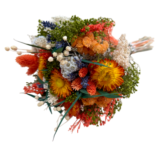 MyFlowers Trockenblumenstrauß Fantasy Arancio | Länge ± 35 Zentimeter | Mit orangefarbenen, weißen und grünen Trockenblumen