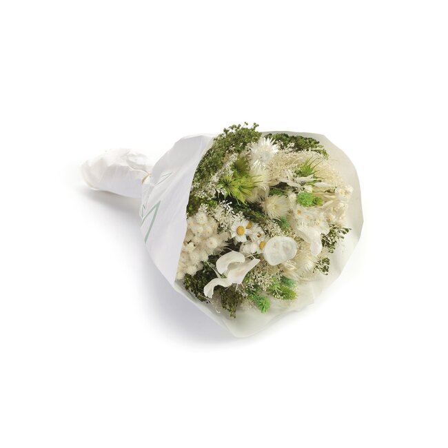 Boeket droogbloemen "Farfalla Bianco Verde" | Lengte ± 40 centimeter | Met witte, wit gebleekte en groene droogbloemen