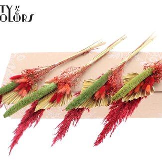 QC Feuille de palmier séchée en forme de lance Bouquet “XMas” | Couleur : Couleurs mélangées | Longueur ± 55 centimètres | Par 9 bouquets
