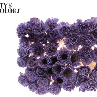 QC Shola Houten Mélange de Fleurs sur tige | Couleur : Lila lait | Mélange de Fleurs Shola Pique-fleurs | Longueur du pique-fleurs ± 50 centimètres | Par 50 piques-fleurs