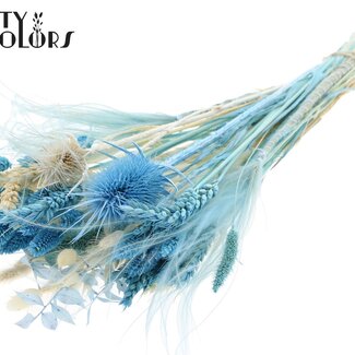 QC Bouquet Rond de Fleurs Séchées “Océan” | Couleur : Bleu clair | Taille : Petit | Longueur ± 50 centimètres | Par 8 bouquets