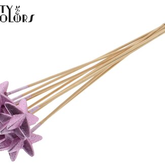 QC Styrofoam Ster op stok | Kleur: Metallic Roze | Styro Ster platte Bijsteker | Lengte ± 50 centimeter | Per 50 bijstekers