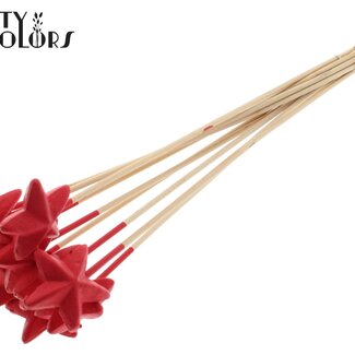 QC Styrofoam Ster op stok | Kleur: Rood | Styro Ster platte Bijsteker | Lengte ± 50 centimeter | Per 50 bijstekers