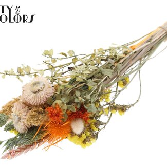 QC Rond Boeket Droogbloemen “Floral” | Kleur: Naturelle Gemengde Kleuren | Grootte: Small | Lengte ± 50 centimeter | Per 8 boeketten