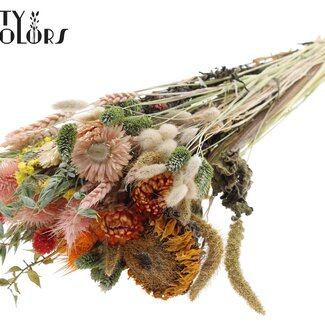 QC Bouquet Rond de Fleurs Séchées “Floral” | Couleur : Couleurs Naturelles Mélangées | Taille : Large | Longueur ± 70 centimètres | Par 5 bouquets