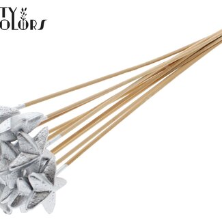 QC Styrofoam Star on a stick | Colour: Silver | Styro Star flat Pick | Length ± 50 centimetres | Per 50 picks