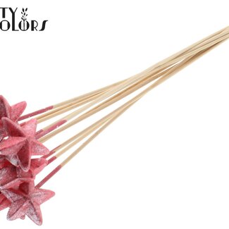 QC Styrofoam Star on stick | Colour: Metallic Red | Styro Star flat Pick | Length ± 50 centimetres | Per 50 picks