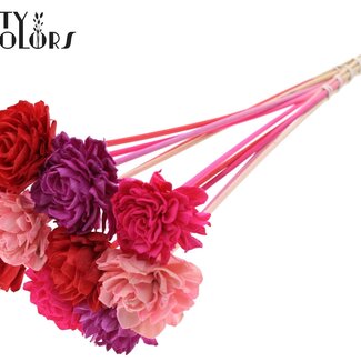 QC Shola Houten Dahlie auf Stiel „Love Mix“ | Farbe: Gemischte Farben | Shola Dahlie Steckstab | Durchmesser Blume 6 Zentimeter | Länge ± 50 Zentimeter | 10 Steckstäbe pro Bund