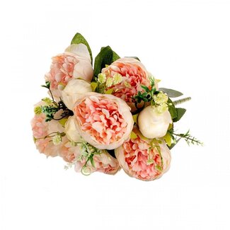 4A Bouquet de Pivoines Fleurs Artificielles | Couleur : Crème | Fleurs artificielles de Pivoine | Longueur ± 41 centimètres | Par bouquet