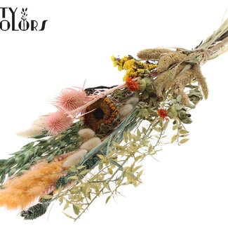QC Plat Boeket Droogbloemen “Floral” | Kleur: Naturelle Gemengde Kleuren | Grootte: Medium | Lengte ± 60 centimeter | Per 5 boeketten