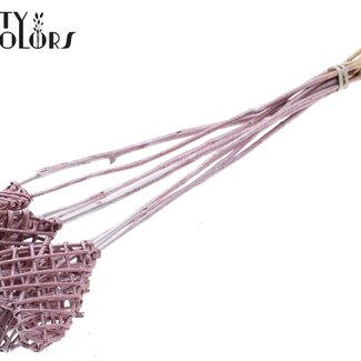 QC Coeur en rotin Lata sur tige | Couleur : Rose Métallique | Pique-plat Lata Heart | Longueur ± 50 centimètres | 10 piques par bouquet