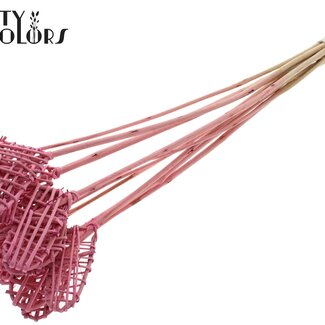 QC Rattan Lata Heart on stick | Colour: Frosted Light Pink | Lata Heart flat Insert Stick | Length ± 50 centimetres | 10 insert sticks per bunch