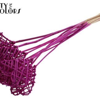 QC Cœur en rotin Lata sur tige | Couleur : Lilas | Cœur Lata piquet plat | Longueur ± 50 centimètres | 10 piquets par bouquet