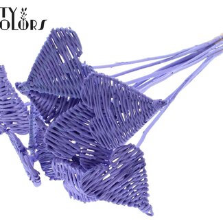 QC Rotin Lata Cœur sur tige | Couleur : Lila | Lata Heart pique-plat | Diamètre 8 centimètres | Longueur ± 50 centimètres | 10 piques par bouquet