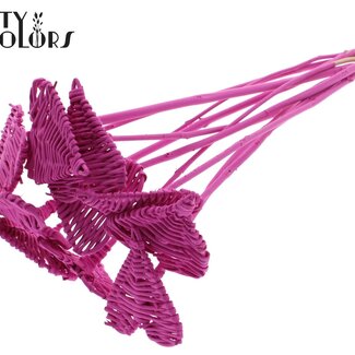 QC Cœur en rotin Lata sur tige | Couleur : Cerise | Pique-plat Lata Heart | Diamètre 8 centimètres | Longueur ± 50 centimètres | 10 piques par bouquet