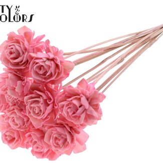 QC Shola Houten Dahlie auf Stiel | Farbe: Hellrosa | Shola Dahlie Stecker | Durchmesser Blume 6 Zentimeter | Länge ± 50 Zentimeter | 10 Stecker pro Bund