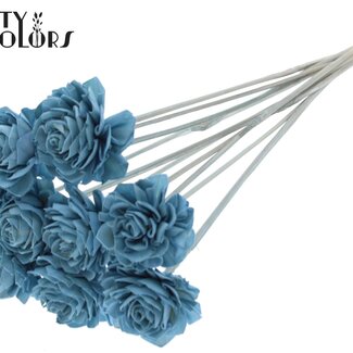 QC Shola Houten Dahlia on stick | Colour: Light Blue | Shola Dhaliya Flower Stick | Flower diameter 6 centimetres | Length ± 50 centimetres | 10 sticks per bunch