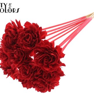 QC Shola Houten Dahlia on stick | Colour: Red | Shola Dahlia Stick | Flower diameter 6 centimetres | Length ± 50 centimetres | 10 sticks per bunch