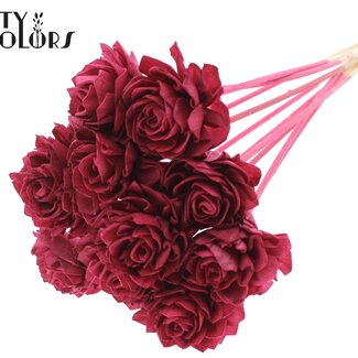 QC Shola Houten Dahlie auf Stiel | Farbe: Bordeauxrot | Shola Dahlia Steckstab | Blütendurchmesser 6 Zentimeter | Länge ± 50 Zentimeter | 10 Steckstäbe pro Bund