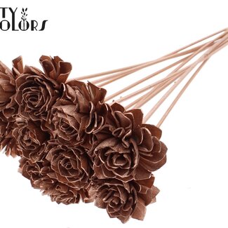 QC Shola Houten Dahlie auf Stiel | Farbe: Kupferfarben | Shola Dahlie Steckblume | Blütendurchmesser 6 Zentimeter | Länge ± 50 Zentimeter | 10 Steckblumen pro Bund